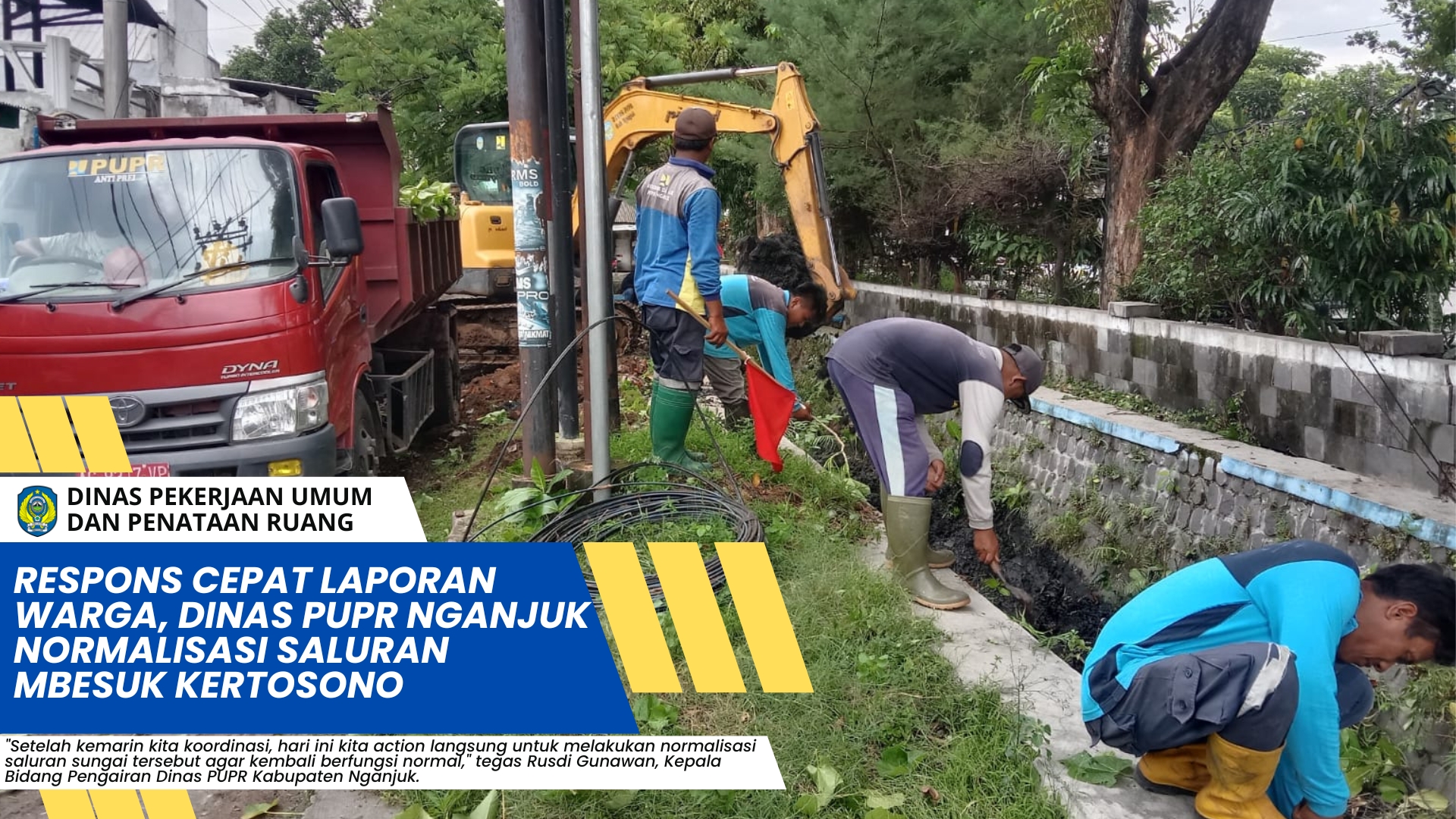 Respons Cepat Laporan Warga, Dinas PUPR Nganjuk Normalisasi Saluran Mbesuk Kertosono